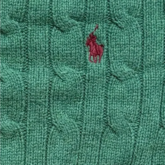 Boys Polo Ralph Lauren Cable Knit Sweater Green Pony Logo Size S (8) Cotton - Picture 5 of 7